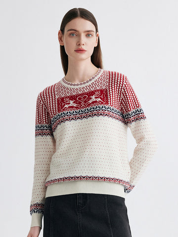COMOBOCA Animal 100% Cashmere Women's Fair Isle Reindeer Sweater