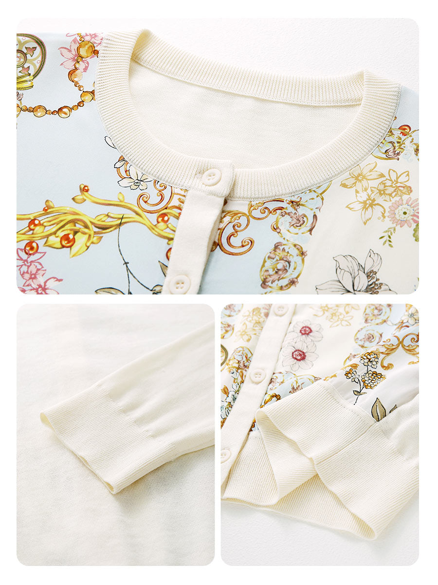 COMOBOCA Women's Printed Panel Knit Cardigan