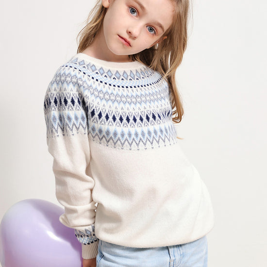 COMOBOCA 100% Wool Kids' Fair Isle Round Neck Sweater