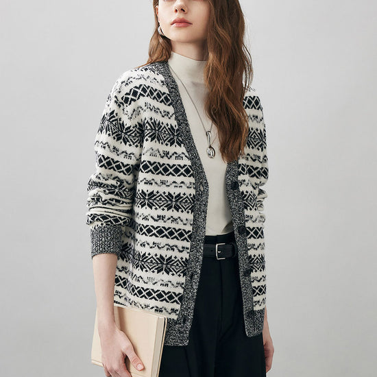COMOBOCA 100% Wool Women's Snowflake Pattern Cardigan