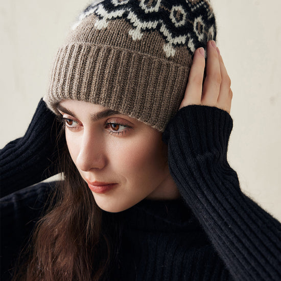 COMOBOCA Coffee Camel 100% Cashmere Soft Knit Ribbed Beanie