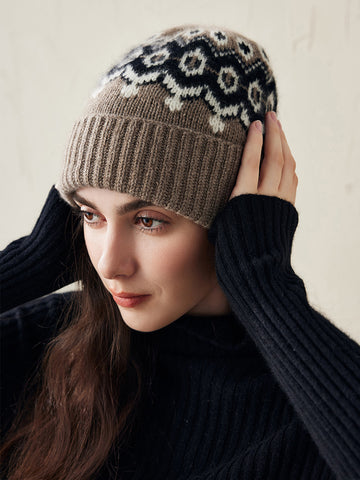 COMOBOCA Coffee Camel 100% Cashmere Soft Knit Ribbed Beanie