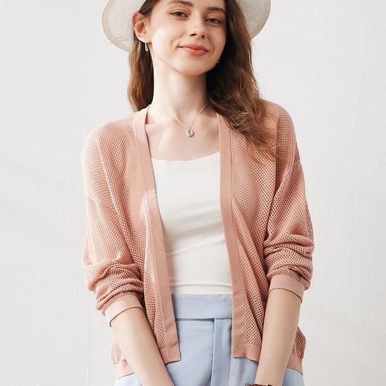 COMOBOCA Women's Open Front Mesh Knit Cardigan
