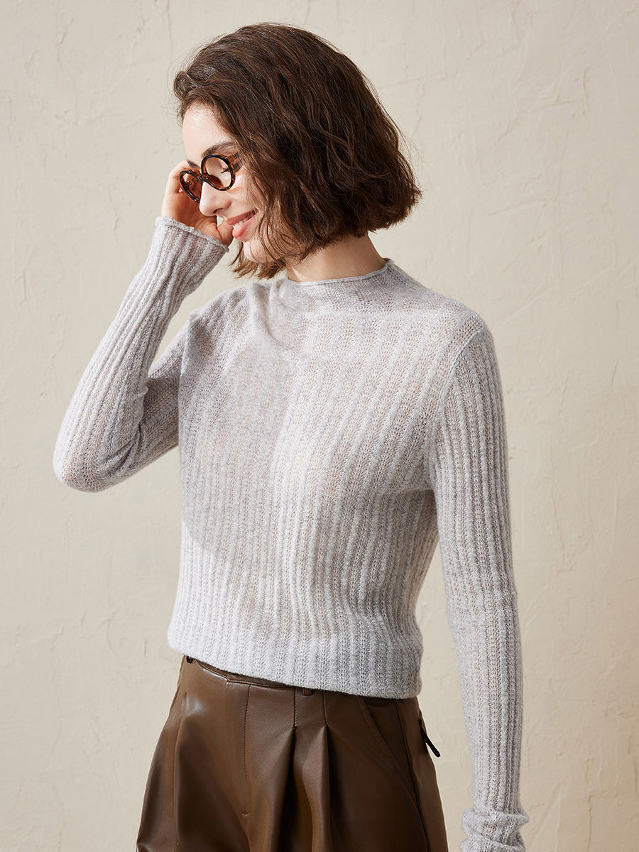 COMOBOCA Women's Ribbed Mock Neck Knit Sweater