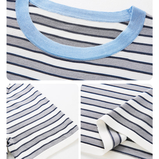 COMOBOCA Women's Embroidery Striped Knit Top