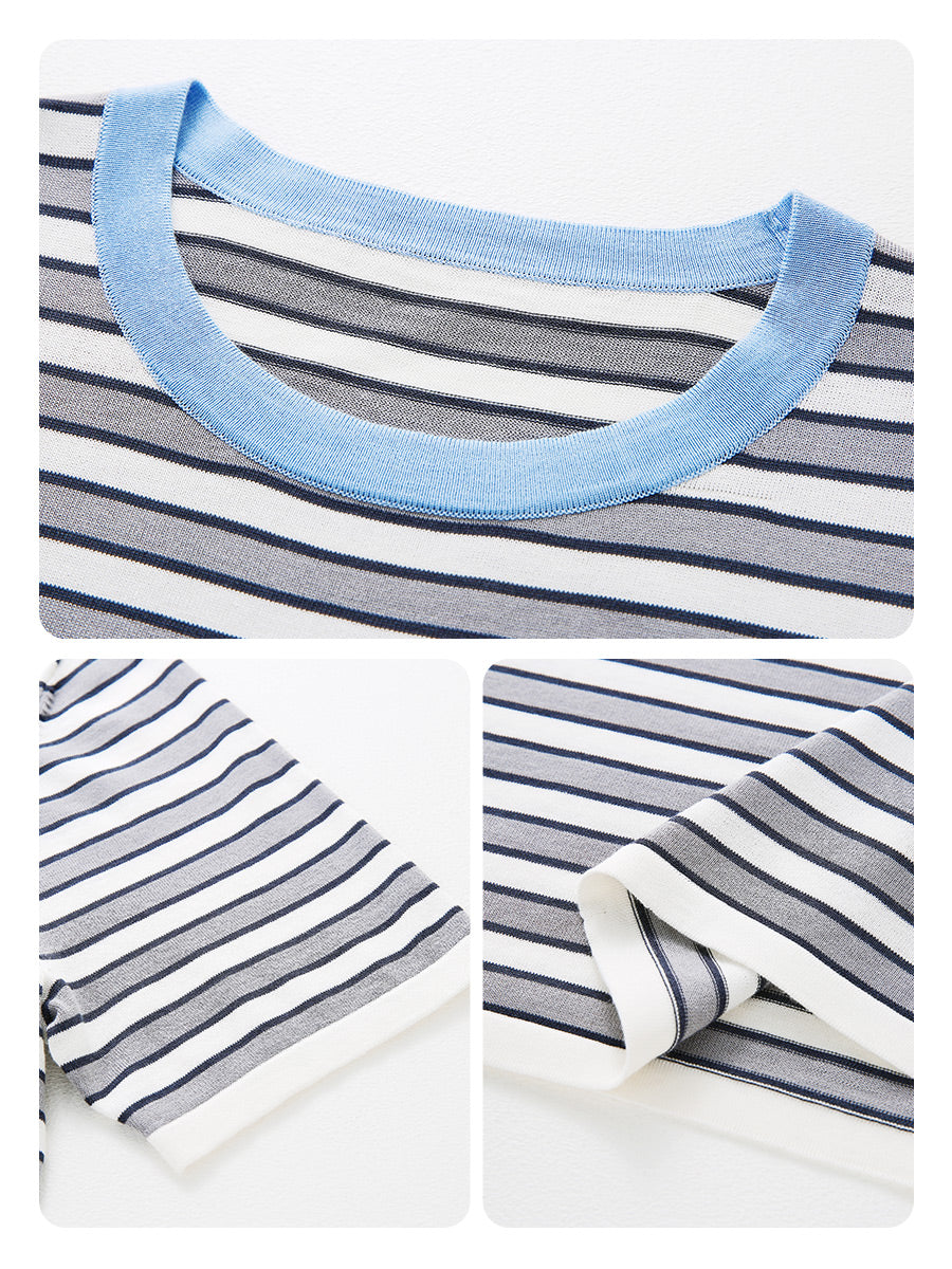 COMOBOCA Women's Embroidery Striped Knit Top