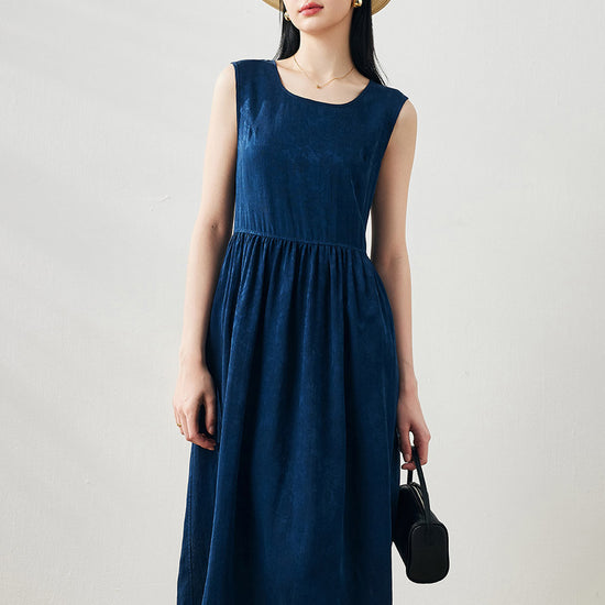 COMOBOCA 100% Mulberry Silk Women's Sleeveless Midi Dress