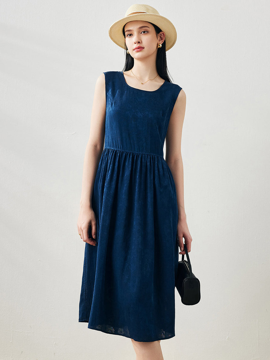 COMOBOCA 100% Mulberry Silk Women's Sleeveless Midi Dress