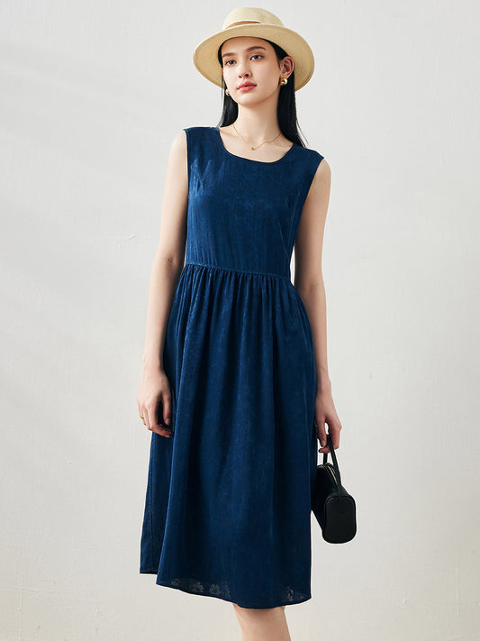 COMOBOCA 100% Mulberry Silk Women's Sleeveless Midi Dress