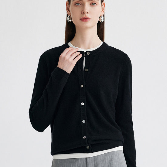 COMOBOCA Black 100% Cashmere Women's Button-Up Cardigan