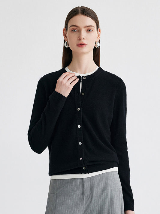 COMOBOCA Black 100% Cashmere Women's Button-Up Cardigan