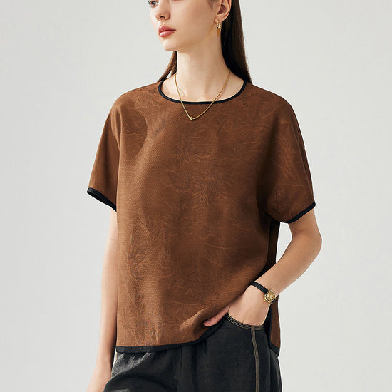 COMOBOCA Women's Dual Color T-Shirt with Textured Floral