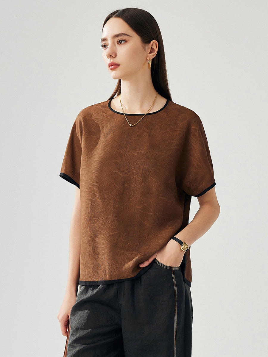 COMOBOCA Women's Dual Color T-Shirt with Textured Floral