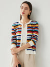 COMOBOCA Women's Ribbed Rainbow Striped Knit Cardigan