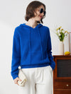 COMOBOCA Blue 100% Cashmere Women's Textured Knit Pocket Hoodie