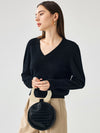 COMOBOCA Black 100% Cashmere Women's Sweater with Crystal Embellishments