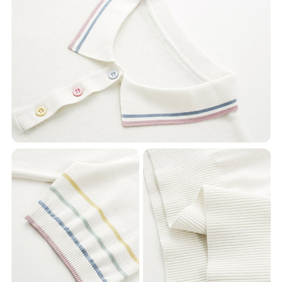 COMOBOCA Women's Knit Polo Top with Rainbow Stripes