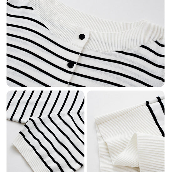 COMOBOCA Women's Striped Short Sleeve Knit Cardigan