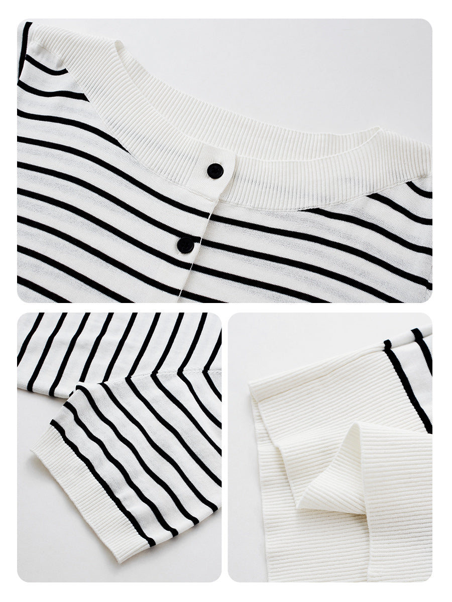 COMOBOCA Women's Striped Short Sleeve Knit Cardigan