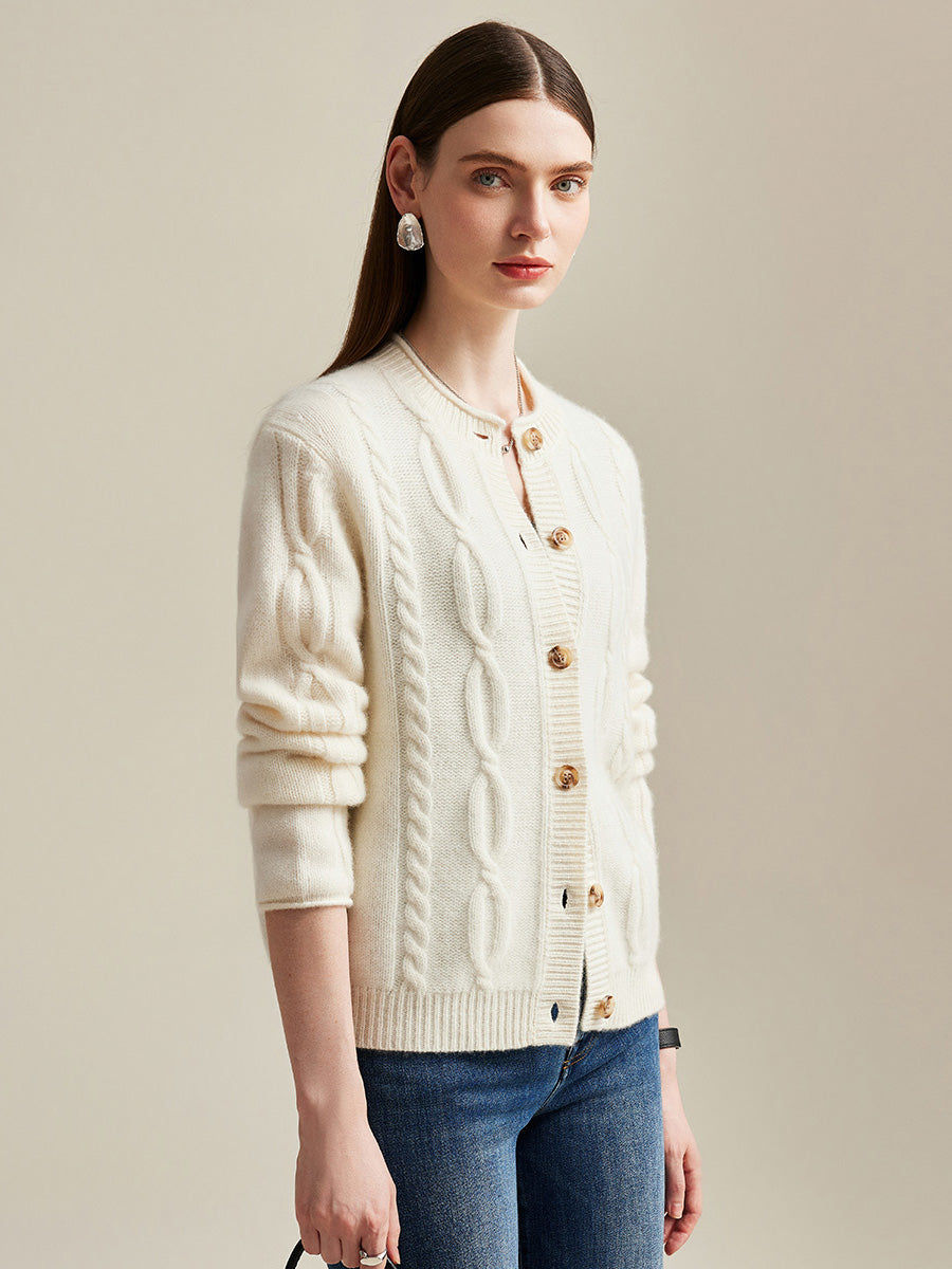 COMOBOCA 100% Cashmere Women's Cable Knit Cardigan