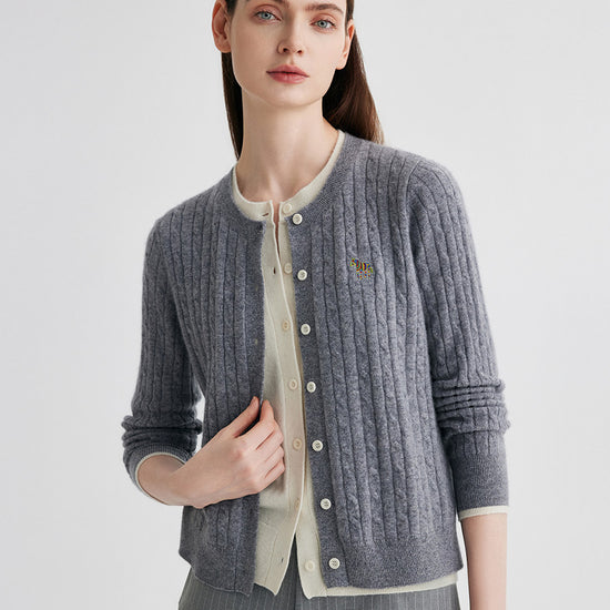 COMOBOCA 100% Cashmere Women's Cable Knit Button Front Cardigan
