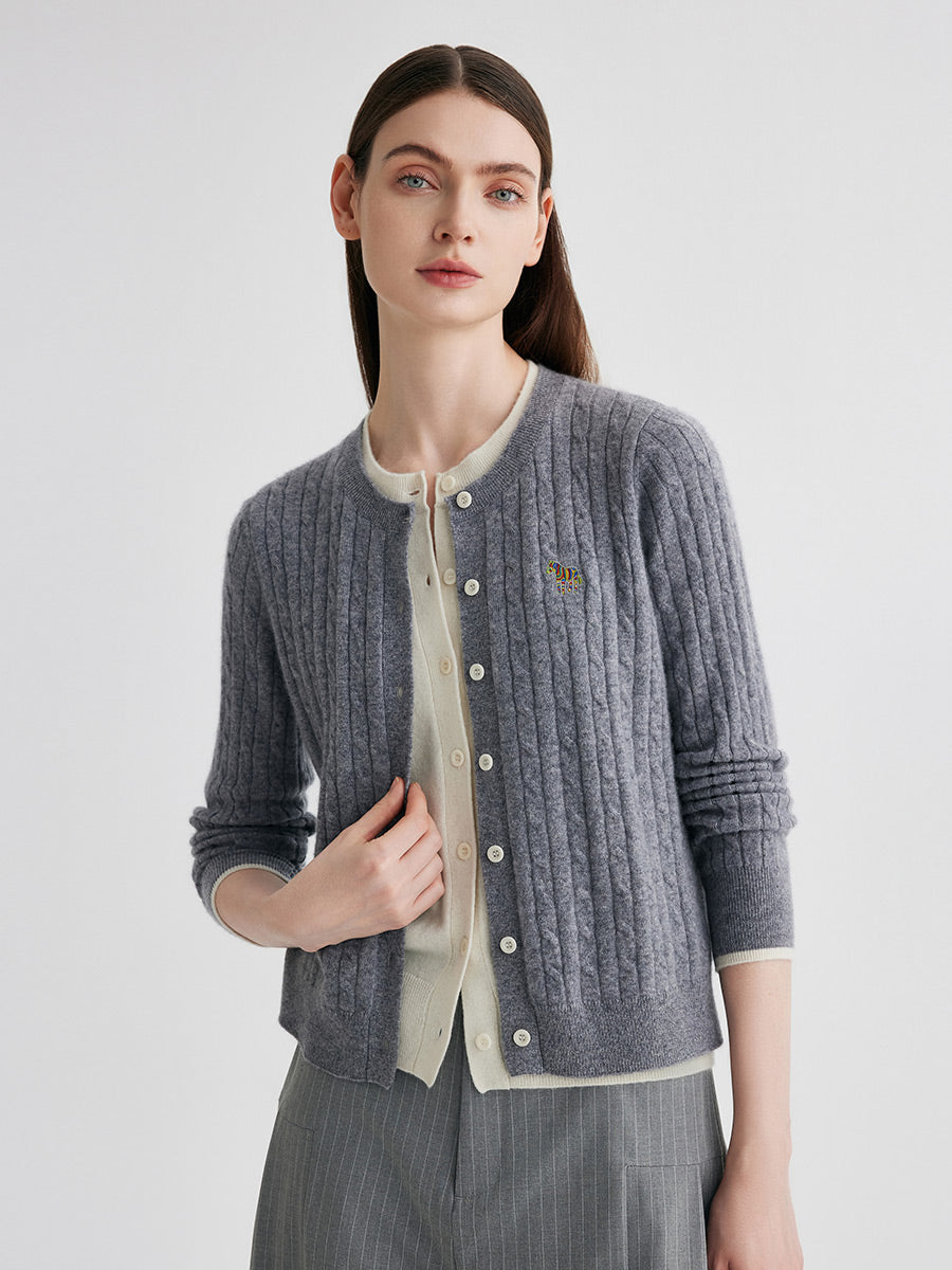 COMOBOCA 100% Cashmere Women's Cable Knit Button Front Cardigan
