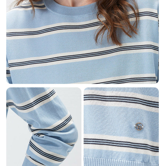 COMOBOCA Women's Striped Round Neck Knit Sweater