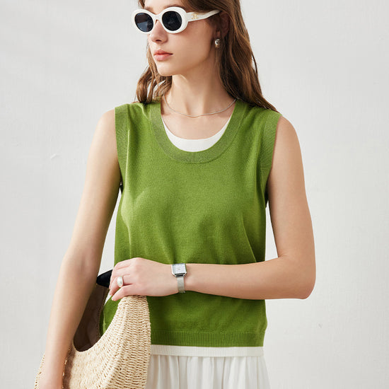 COMOBOCA Green Women's Faux Layered Look Tank Top