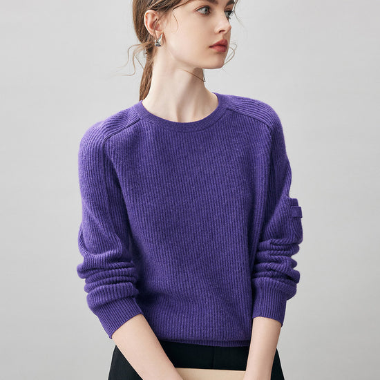 COMOBOCA 100% Cashmere Women's Ribbed Round Neck Sweater