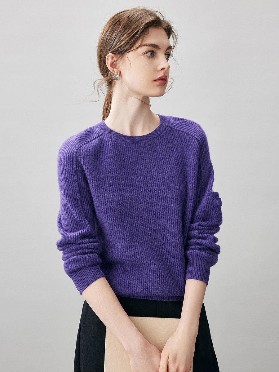 COMOBOCA 100% Cashmere Women's Ribbed Round Neck Sweater