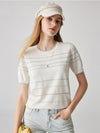 COMOBOCA White Women's Relaxed Fit Striped Knit T-Shirt