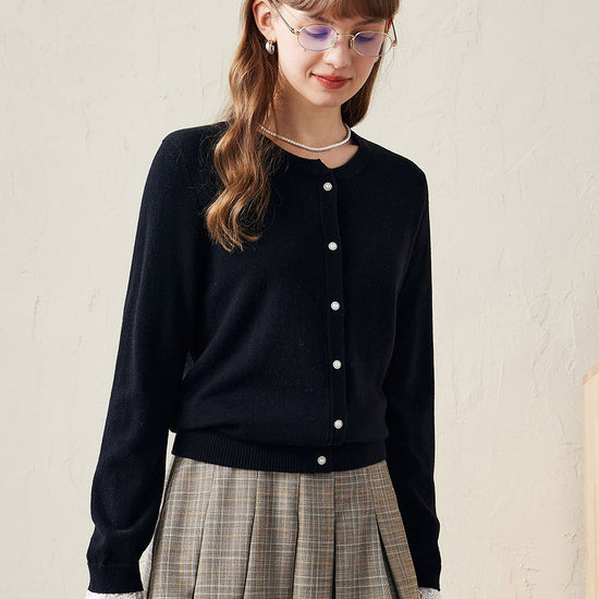 COMOBOCA 100% Wool Ribbed Extra Size Cardigan with Lace Cuffs