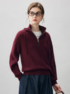 COMOBOCA Burgundy 100% Cashmere Women's Ribbed Knit Hoodie