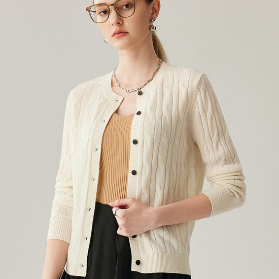 COMOBOCA 100% Cashmere Women's Cable Knit Button Front Cardigan