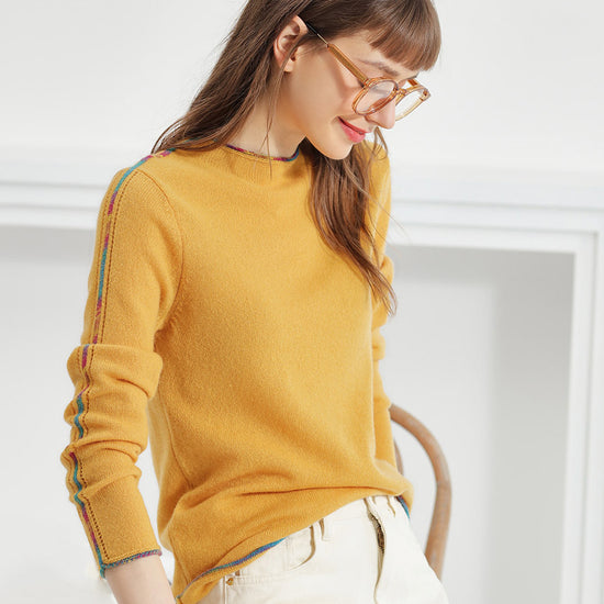 COMOBOCA 100% Cashmere Women's Sweater with Built-in Collar