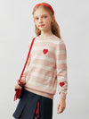 COMOBOCA 100% Wool Kids' Striped Heart Round Neck Sweater