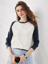 COMOBOCA Navy Blue Women's Colorblock Raglan Round Neck Sweater