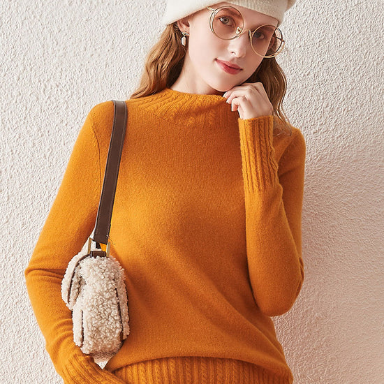 COMOBOCA 100% Cashmere Women's Mock Neck Knit Sweater