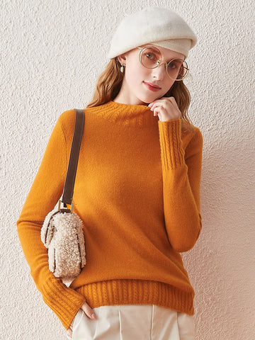 COMOBOCA 100% Cashmere Women's Mock Neck Knit Sweater