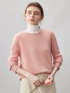 COMOBOCA Pink 100% Cashmere Women's Ribbed Crochet Lace Cuffs Sweater