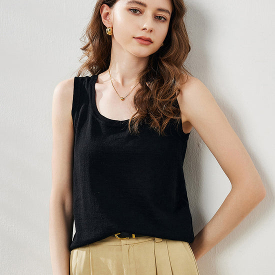COMOBOCA Black Women's Linen Versatile Basic Tank Top