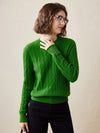 COMOBOCA Green 100% Cashmere Women's Classic Cable Knit Sweater