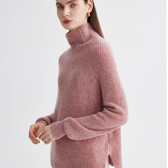 COMOBOCA 100% Cashmere Women's Ribbed Turtleneck Sweater