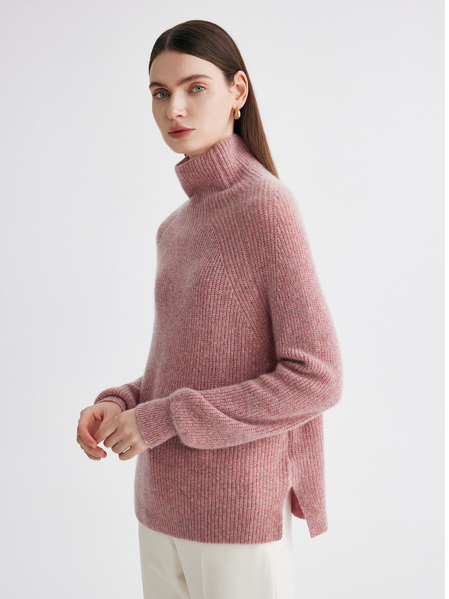COMOBOCA 100% Cashmere Women's Ribbed Turtleneck Sweater
