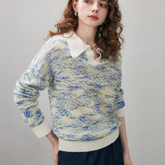 COMOBOCA Women's Wool Ribbed Knit Polo Sweater