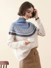 COMOBOCA Geometric 100% Cashmere Women's Mock Neck Fair Isle Cable Knit Sweater