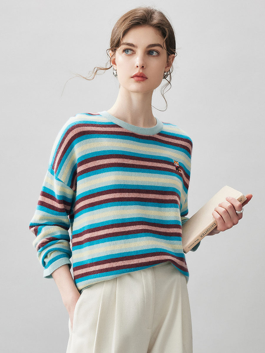 COMOBOCA 100% Cashmere Women's Striped Knit Sweater