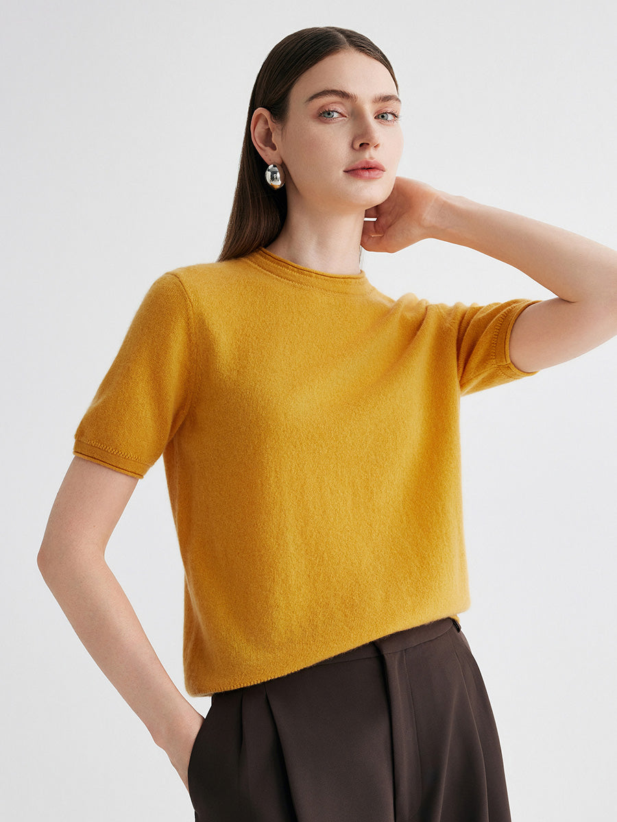 COMOBOCA 100% Cashmere Women's Round Neck T-Shirt