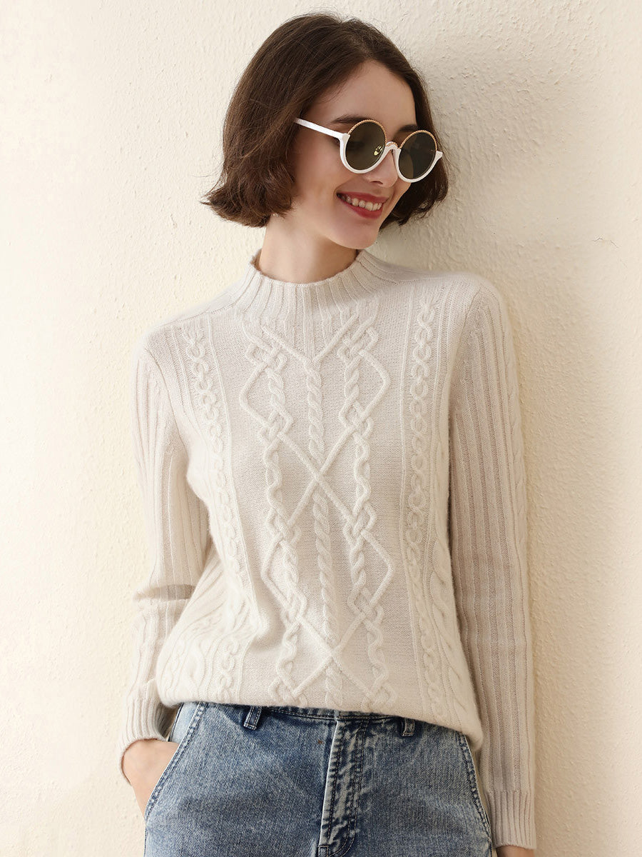 100% Cashmere Women's Mock Neck Knit Sweater – COMOBOCA