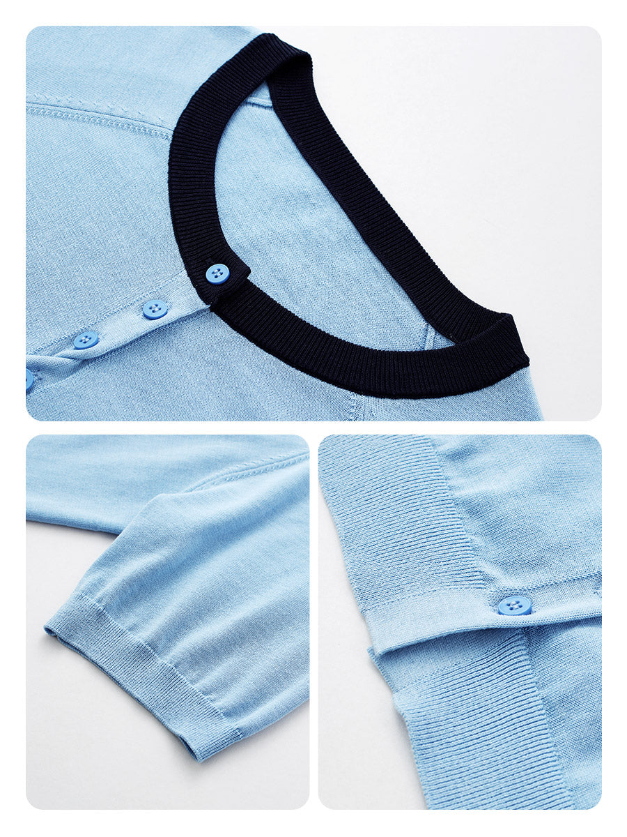 COMOBOCA Women's Contrast Trim Button Front Knit Cardigan